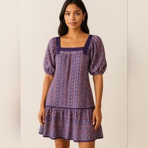 Anna Sui Vintage 90's Silk Mini Printed Boho Hippie Casual Dress Size Medium.
